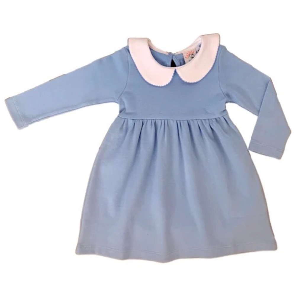Sky Blue Long-Sleeve Peter Pan Collar Dress for Girls